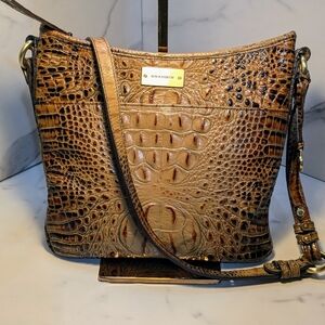 BRAHMIN Jody Croc Embossed Toasted Almond Crossbody